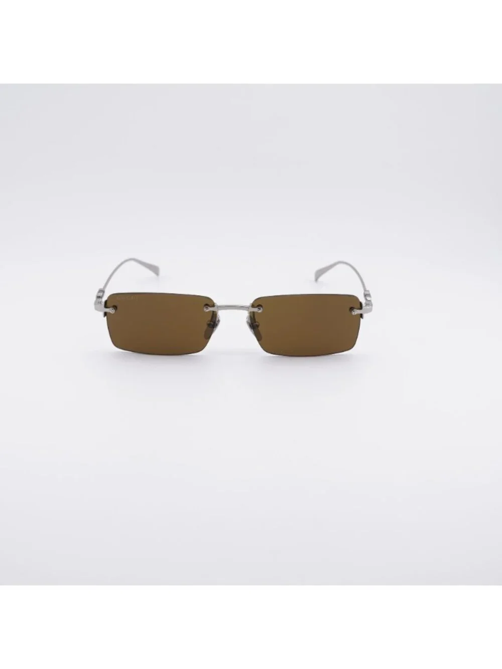 Gucci GG1941S 002 Sunglasses Silver Rectangle Frame, Green Lenses